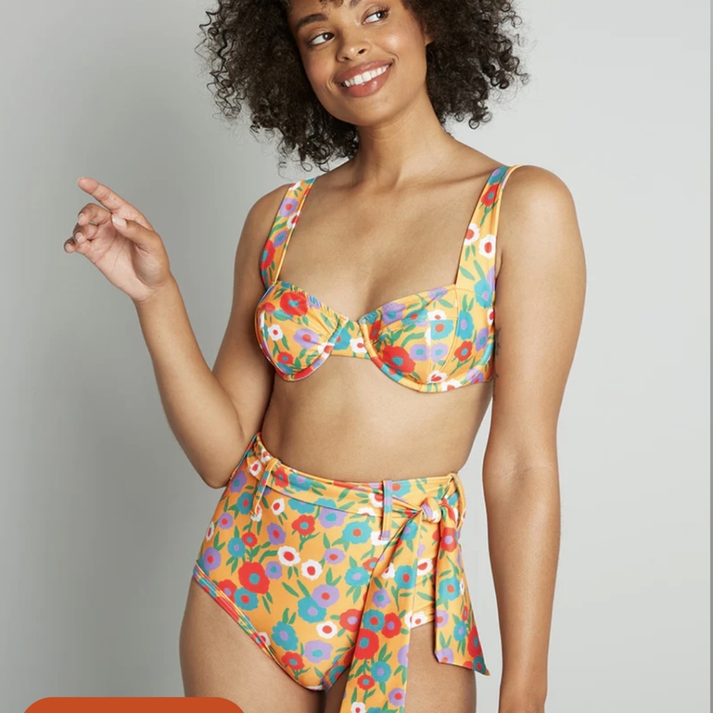 Modcloth Greta Garbo Retro Bikini in Yellow Floral
